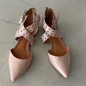 Halogen Olson Leather Cross Ankle Flats - Blush - SZ 9